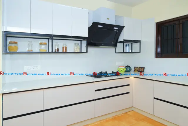 Gloss and Grey 1mm Acrylic Shutter Modular Kitchen Project in Madurai