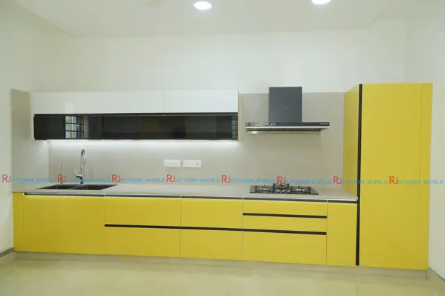 Lacquered Glass Shutter Luxury Modular Kitchen Project in Madurai